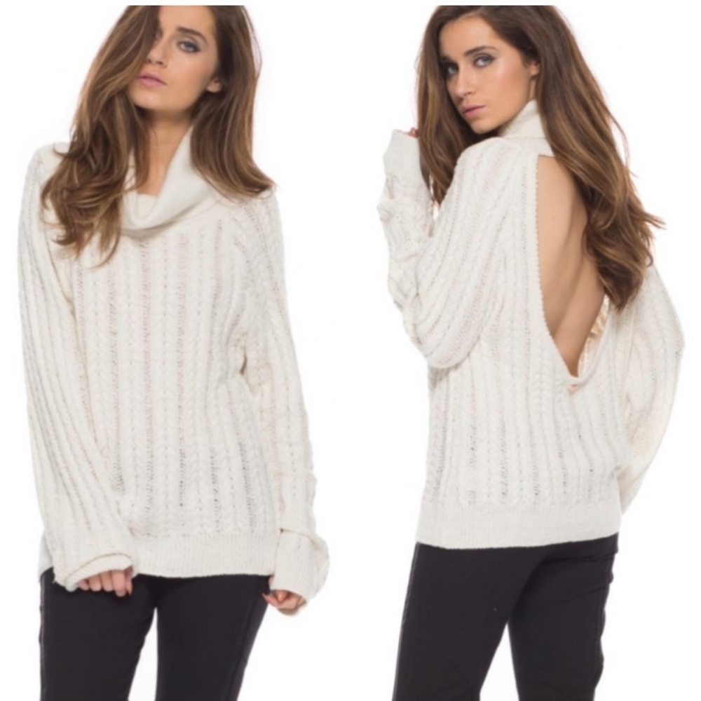 Knitz For Love and Lemons Solstice Sweater Cowl Neck Cotton Blend XS Cutout Back
